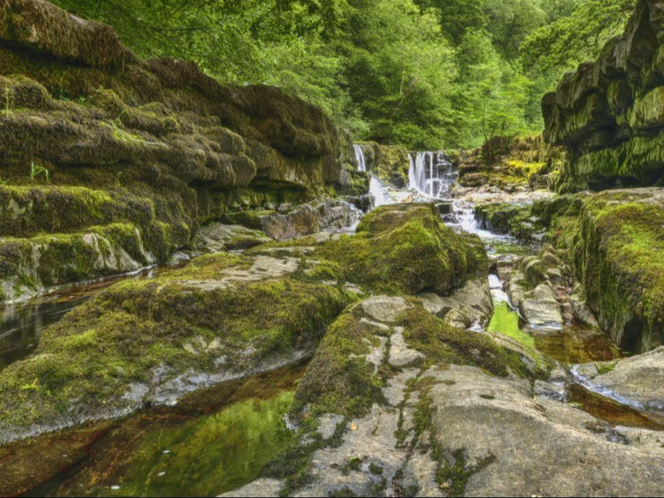 Brecon, waterfall, Wales, landscape, river