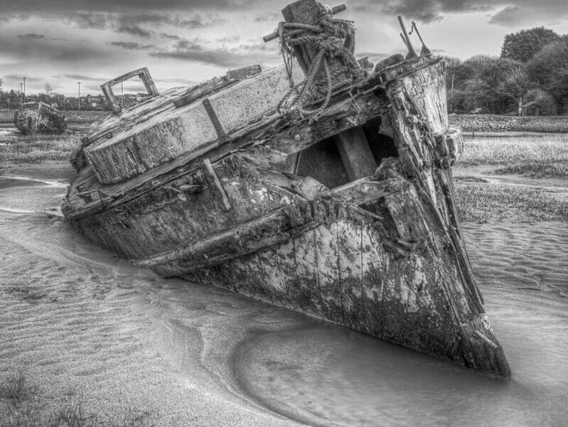 old ship, black and white, b&w, Watch House Bay, Barry Island