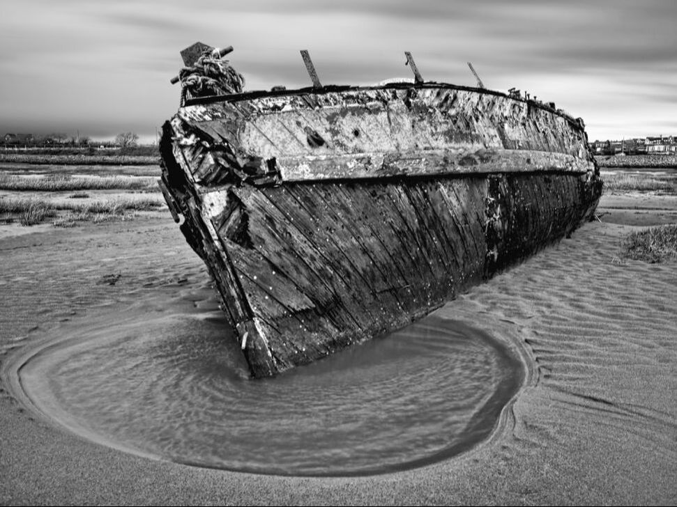 old ship, black and white, b&w,Watch House Bay, Barry Island